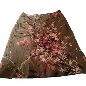 Ann Taylor Loft Petites Skirt 2P Lined Side Zip Wool Silk Brown Flowers